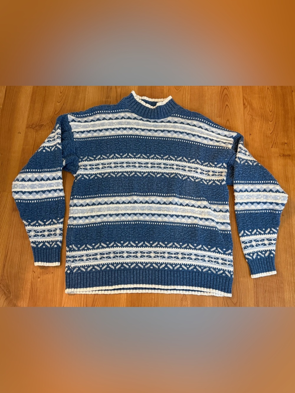 Vintage Lizwear Liz Claiborne Fair Isle Nordic Sweater Blue White Medium